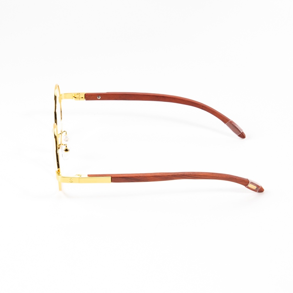 Mens Vintage Round Clear Tint Gold Lens Wood Frame Retro Shades Hip Hop Glasses - Picture 4 of 4